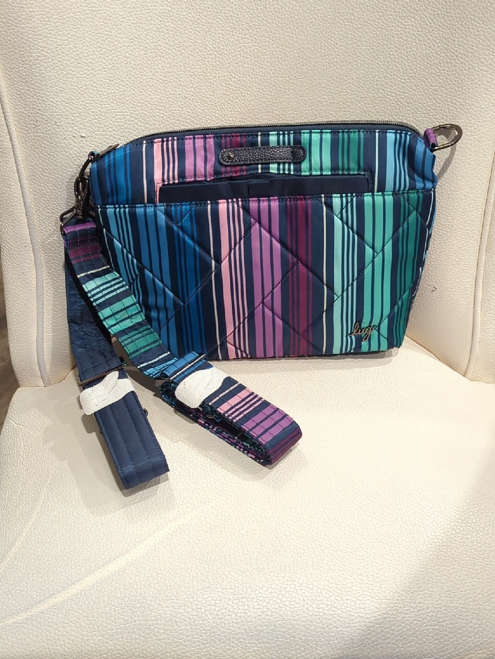 lug Quilted Striped Crossbody in Blue, Teal, Pink & Purple